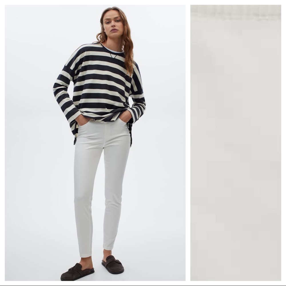 Massimo Dutti White Cotton/Lyocell Cigarette Fit Trousers. Size 4.